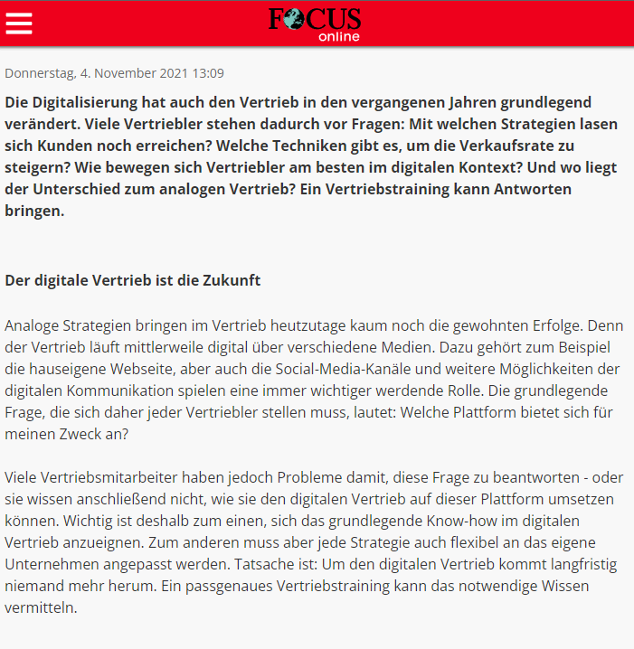 Sales Marketing Vertriebstraining Steinbeis Augsburg München Frankfurt